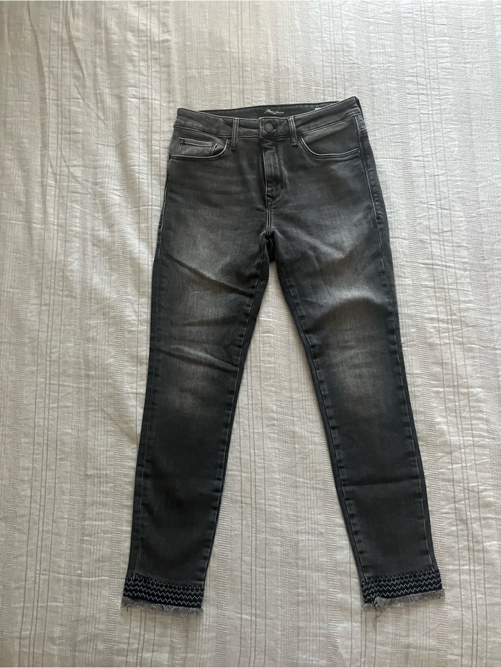 NWOT Mavi Jeans, Tess High-Rise, Skinny Black Washed with Embroidered Hem
